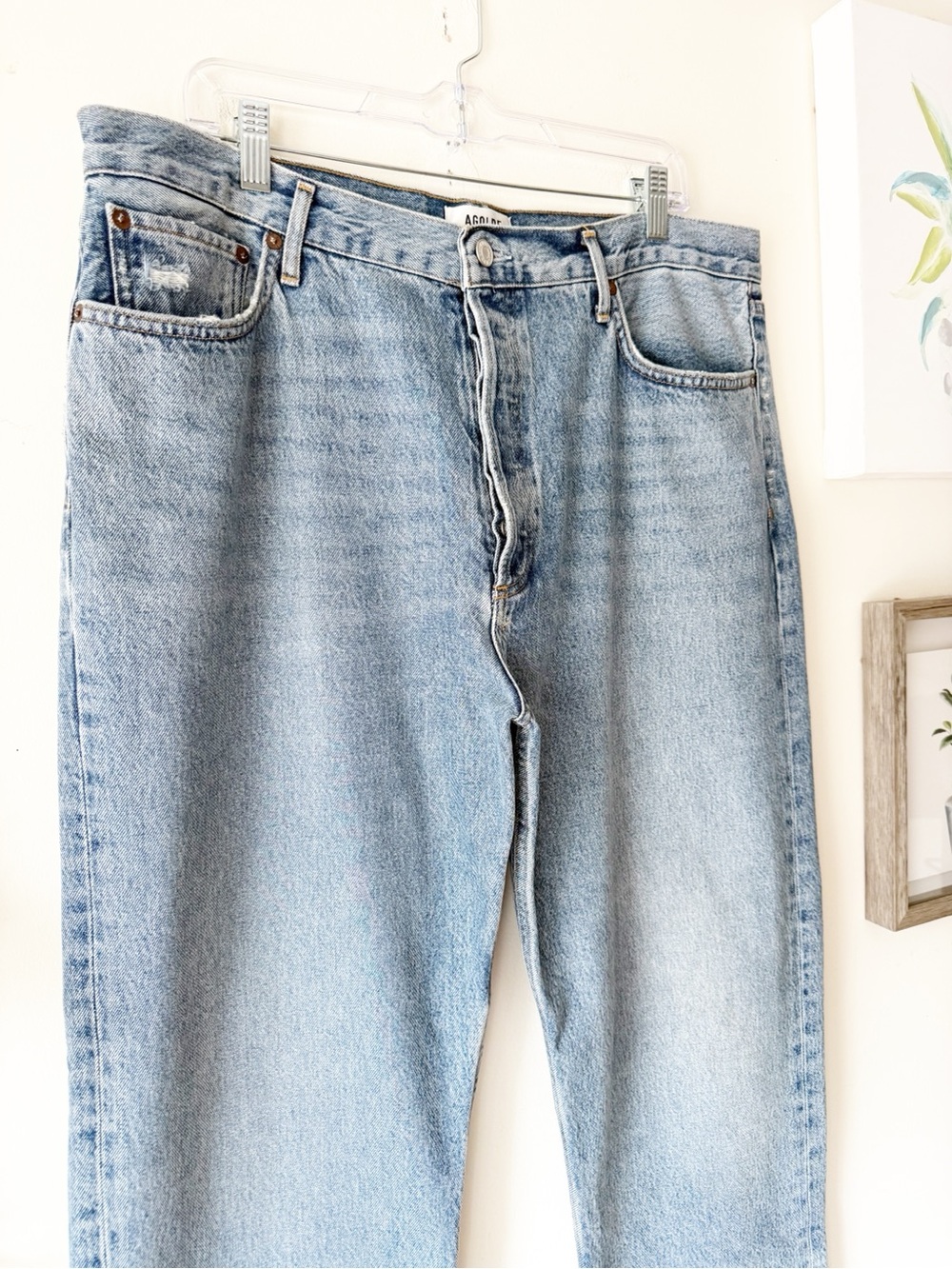 AGOLDE 90s Pinch High Rise Button Fly Distressed Jeans Endless Wash Size 34 - Picture 4 of 14